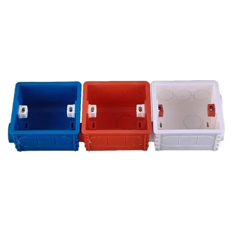 Type 86 Wall Mounting Switch Box Electrical Outlet PVC Bottom Universal Socket with Recessed Design & Wire Slots-White Blue Red