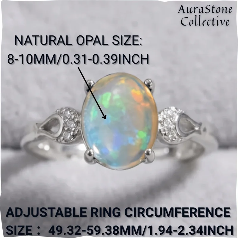 1pce 8×10mm Natural Opal Ring S925 Silver Ring | Play-Of-Color | Preppy | Graduation Season · Wedding Season · Thanksgiving  039
