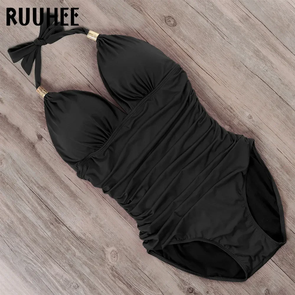 RUUHEE Push up Swimwear One Piece Swimsuit Women Black Bathing Suit Halter Top Swimming Suit Summer Beach Wear Monokini 2022