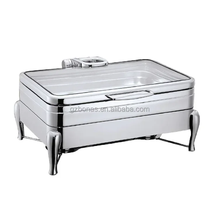 

Delux square 304 stainless steel 1/2 GN PAN hydraulic induction foodservice chafing dish mechanical hinge chafer with glass wind