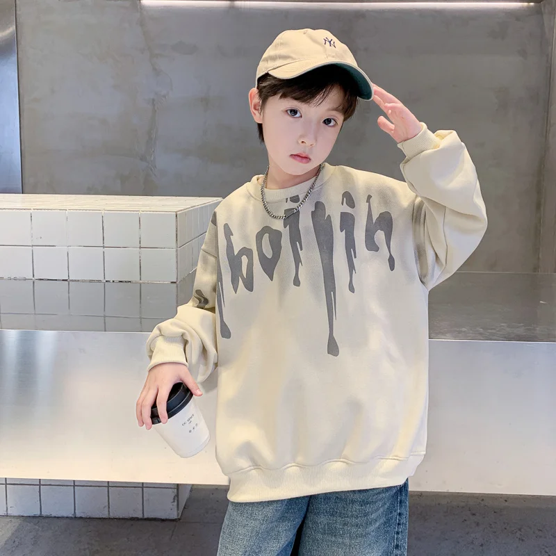 Koreanische Kinder Neue Frühling Baumwolle Sweatshirt Ohne Kapuze Für Jungen Mode Langarm T-shirt mit Brief Drucken Für Teenager Kind
