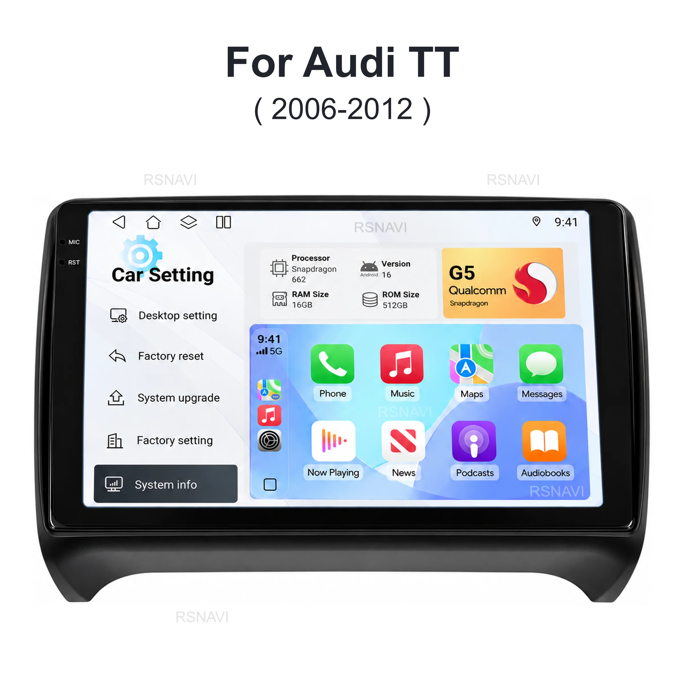 Android 16 Qualcomm Car Radio Multimedia Player For Audi TT MK2 8J 2006 2007 2008 2009 2010 2011 2012 Auto Carplay Car Stereo BT