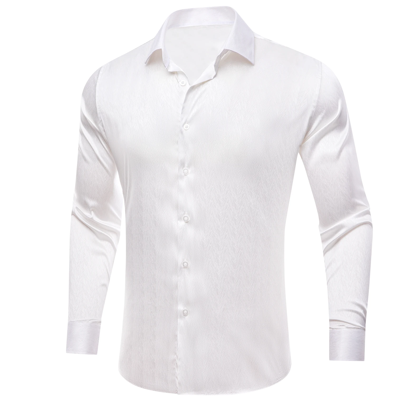 Designer Silk Shirts for Men Satin White Solid Plain Long Sleeve Slim Male Blouse Casual Formal Tops Breathable Barry Wang