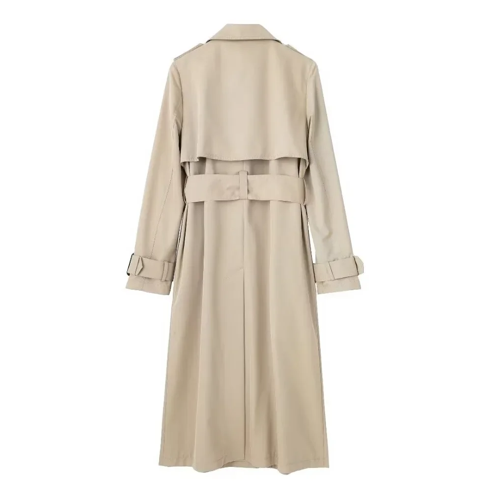 Fashion Women Long Trench Coat with Epaulettes Vintage Double Breasted Buttons Streetwear Mujer Coat with Adjustable Tonal Belt