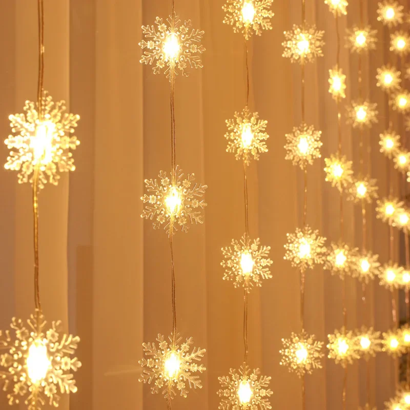 3M Snowflake Star Christmas LED Curtain Light String USB Remote Control Window Garland Lamp Christmas Home Decoration Navidad
