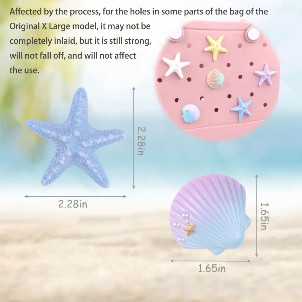 6Pcs DIY Charms for Bogg Bag Accessories Handbag Starfish Shell Beach Totes Bags Decoration Waterproof for Bogg Bag/Beach Bag