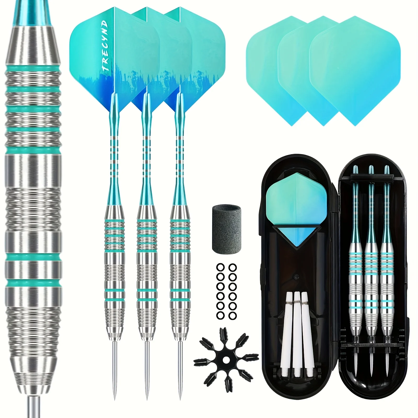 Steel Tip Darts 3pcs Set Gradient Blue Dart Flights Aluminum Stems Complete Accessory Box For Beginner Competition Sports Game