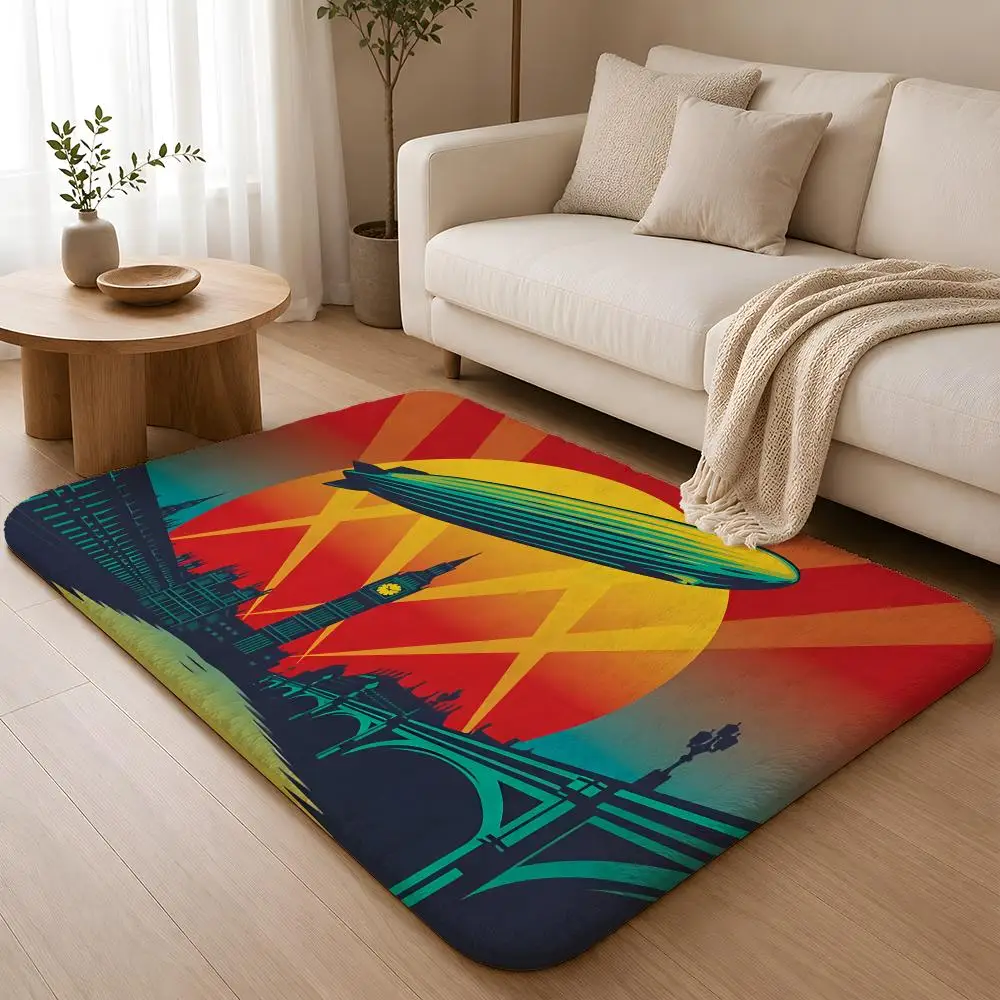 L-Led Z-Zeppelin Floor Mat Machine Washable Soft Flannel Area Rug, Non-Slip Absorbent Floor Mat for Living Room Bedroom