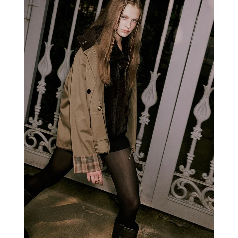 

Commuter Sle Color Blo Jaet Collared Slim Fit Cotton Top Versatile Outerwear with kets And Buttons for Women