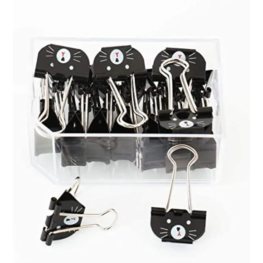 

Cute Cat Metal Binder Clips 20Pcs Black Medium Paper Clamps for School Home Desk Organizers Office Supplies