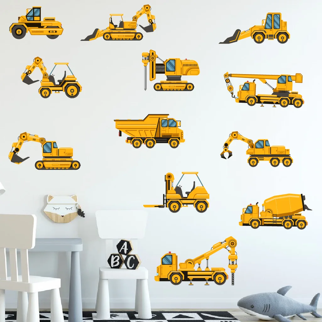 Cartoon Excavator Engineering Car Wall Sticker Self-adhesive Children's Room Wall Decals Baby Nursery Kids Room Stickers Poster