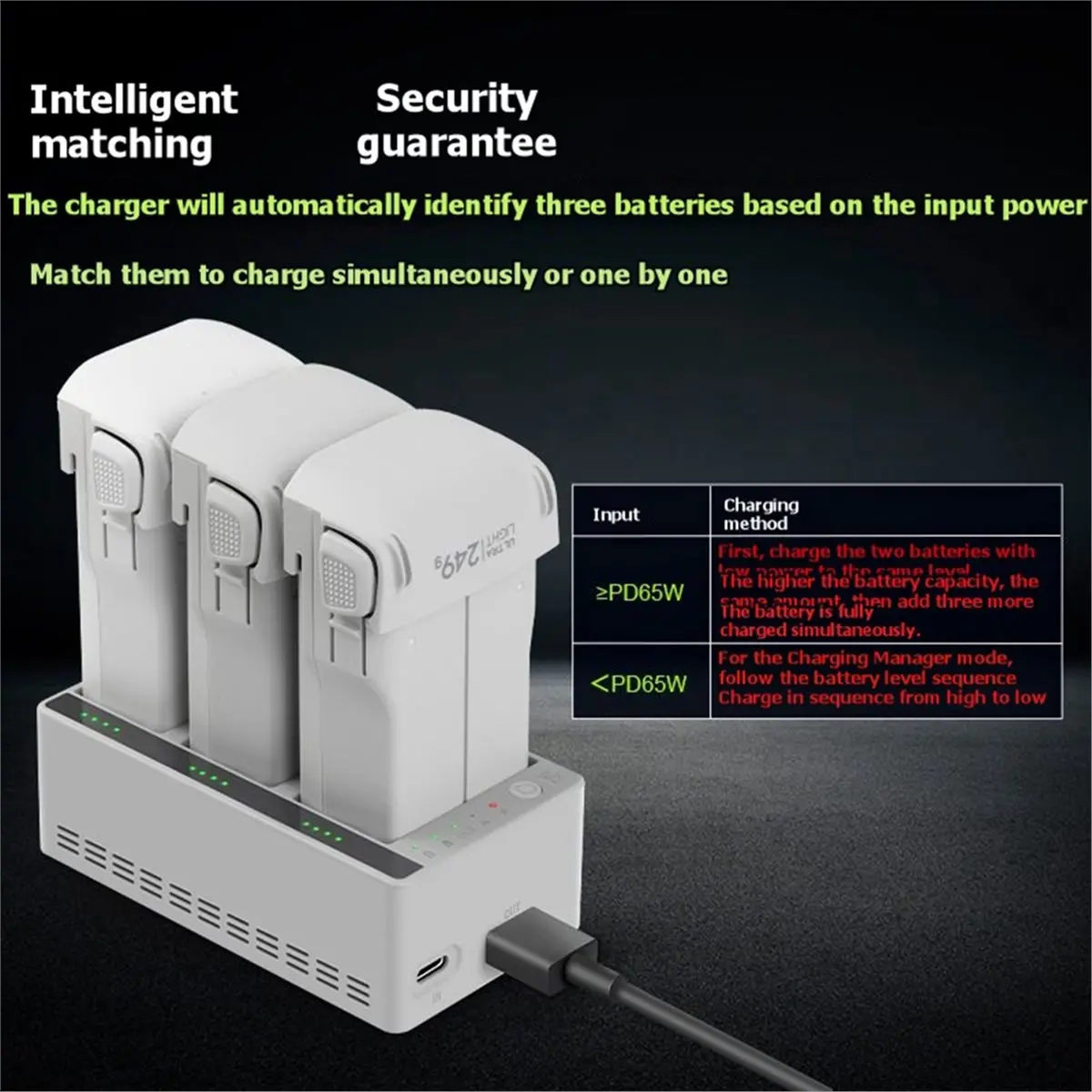 3-Channel Two-Way Charging Hub for 1 X1 Drone Fast Charger Power Bank Multi-Battery Charger Dock