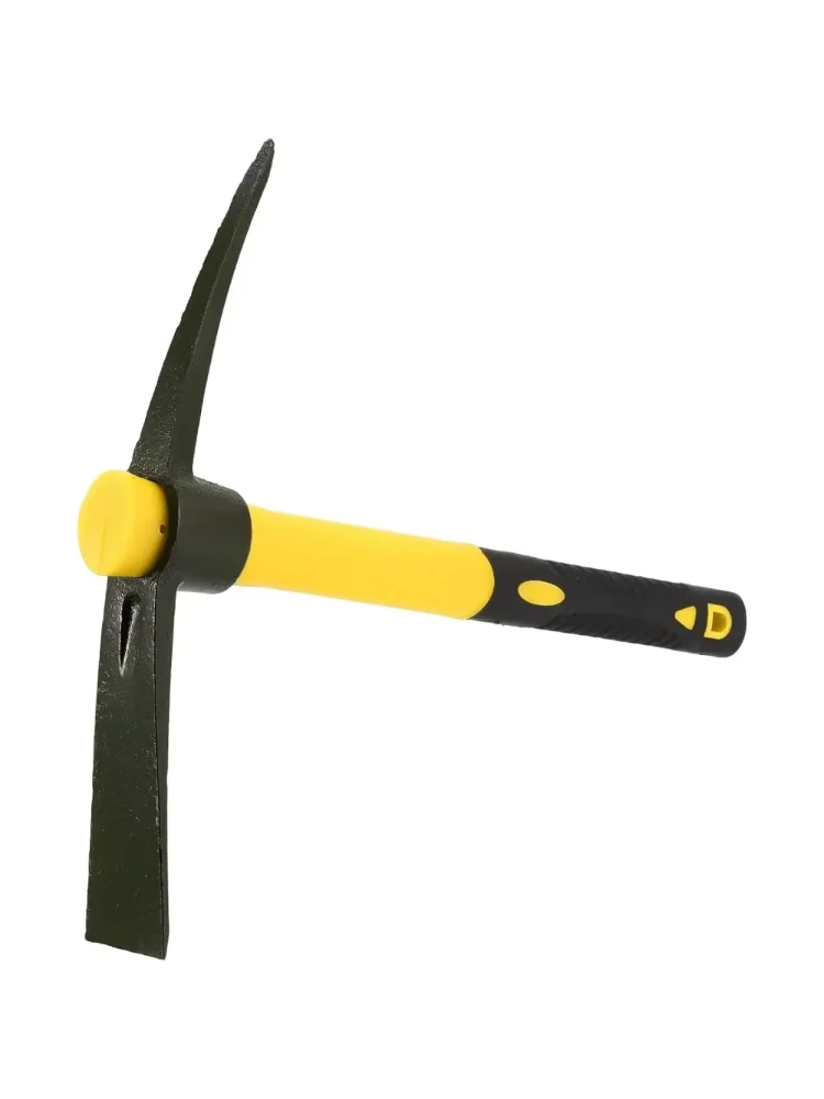 1-Piece 15-Inch Mattock Hoe Set with Yellow Fiberglass Handle - Durable Garden Tool for Soil Loosening and Cultivation