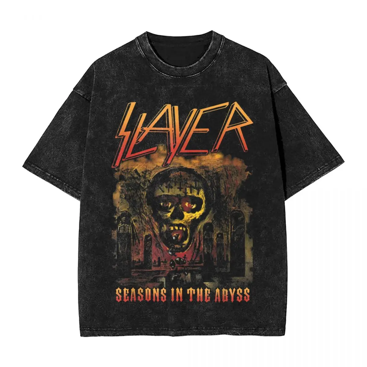 Slayer Band Season In The Abyss Washed T Shirts Streetwear Hip Hop T-Shirt Tees Tops for Men Women Short Sleeve Street Summer