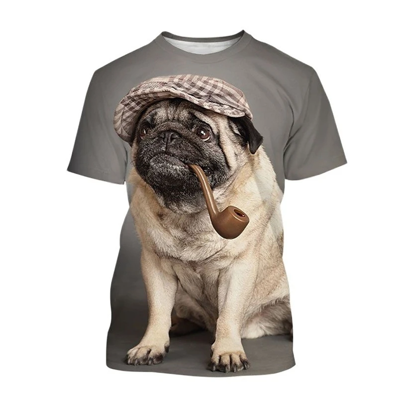 Funny Pug Dog Pattern T-shirt Fashion Summer Short Sleeve Men Women Kid 3D Animals Printed T Shirts Loose Harajuku Tees Clothes image 4