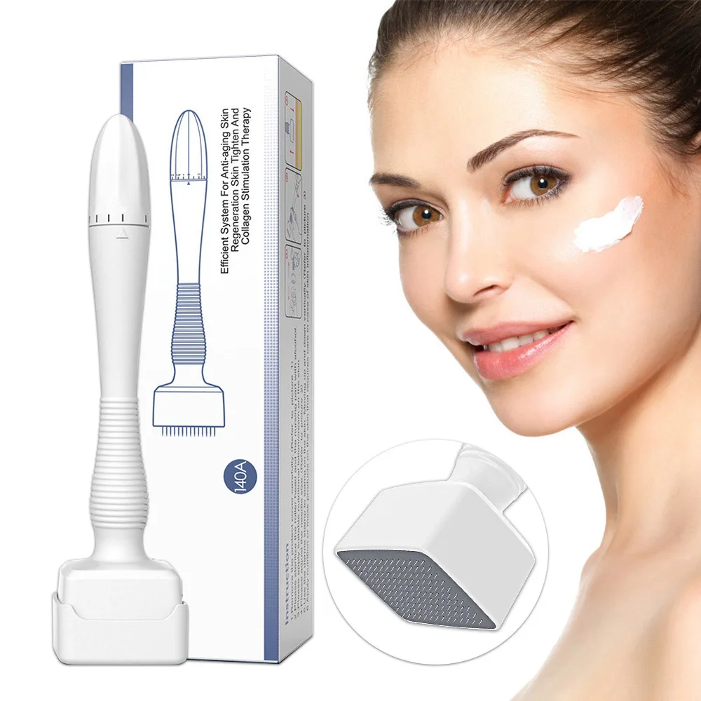 Titânio ajustável Derma Roller Stamp, Titânio Microneedling, Aplicador de soro Fine Touch, Mesoterapia Facial, 140 Pinos