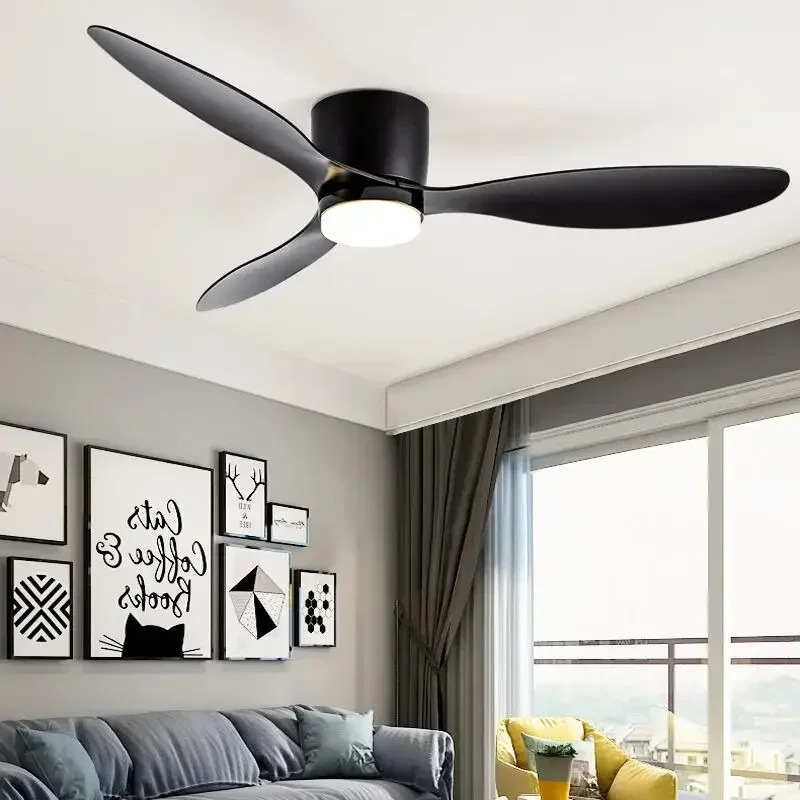 2025 Low Floor Ceiling Fan with Led Light Remote Control Cooling Fans Lamp Design Ceiling Lamp Fan White Wood Color FAN Blades