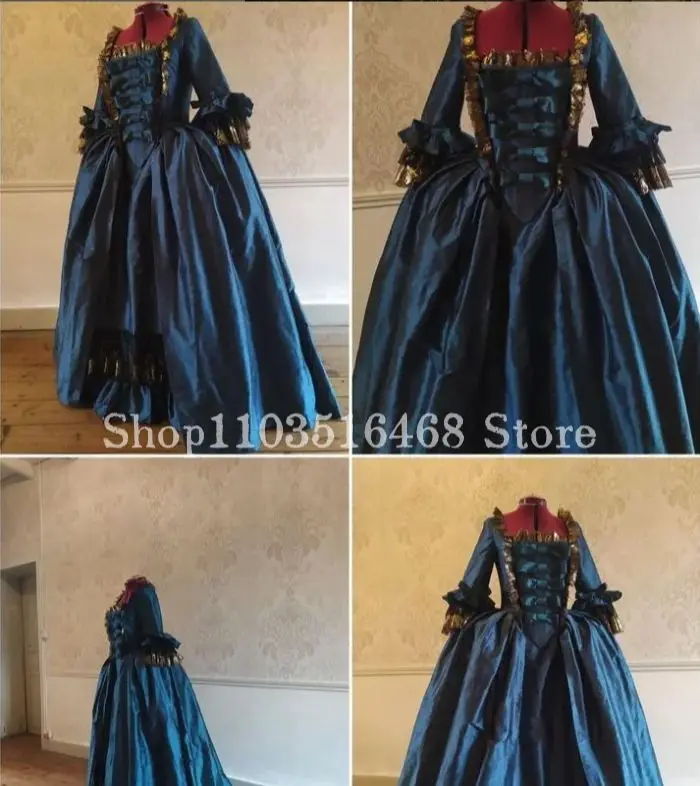 Navy Blue Gothic Evening Rococo Marie Antoinette Half Sleeve Pleated A-line Corset Prom Women's Party vestidos de fiesta