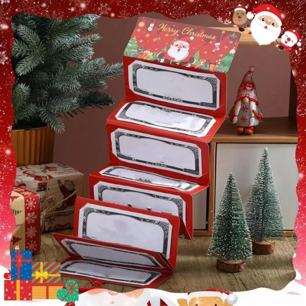 Santa Claus Christmas Cash Gift Envelope Christmas Tree with 10 Slots Folding Banknote Card Christmas Surprise Party Money Box