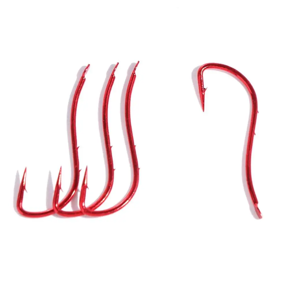 20pcs Double Shank Red Fishing Hooks High Carbon Steel Narrow Bait Holder Hook Falt Barbed Live Bait Hook Carp Fishing