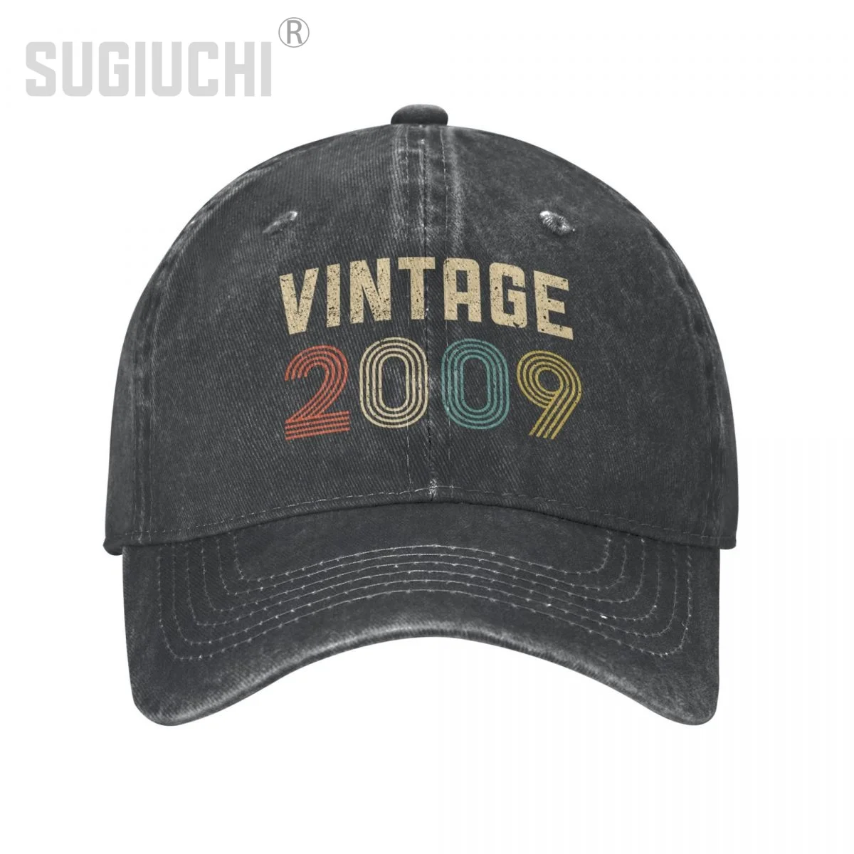 Unisex Adult VINTAGE 2009 Retro Charcoal Washed Denim Baseball Cap Trucker Hat Born Birthday Gift for Men Women Cotton