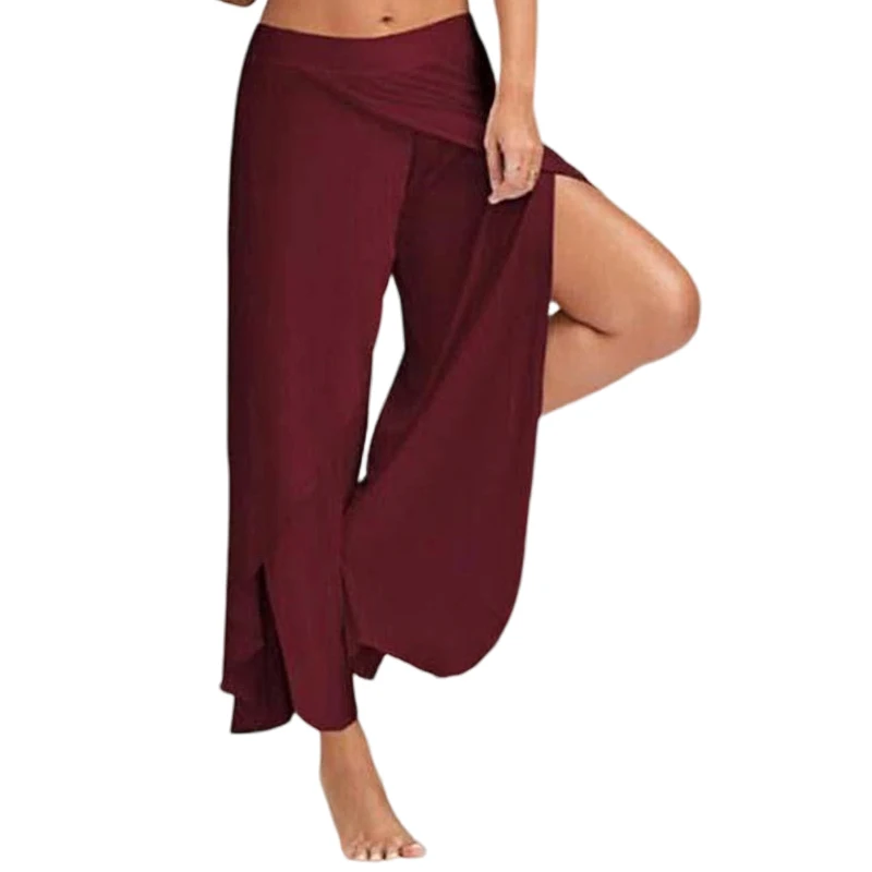 Yoga Pants For Women Fashion Solid Color Ruffled Split Loose Trousers Lightweight Breathable Large Size Wide Leg Casual Pants