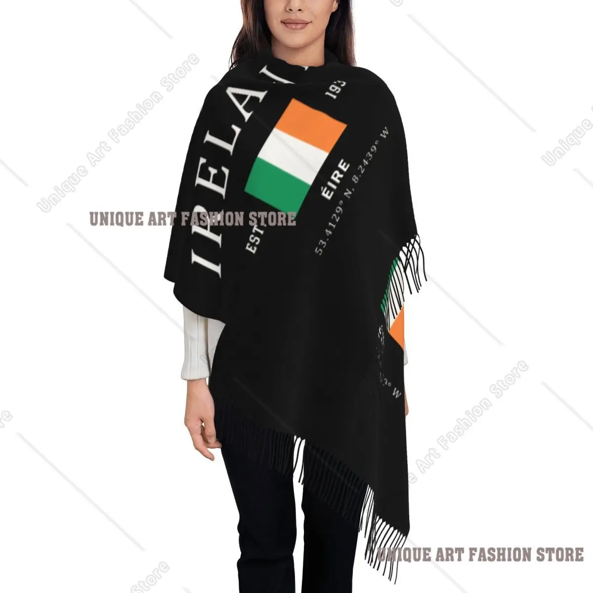 

Женский шарф с кисточками и флагом Ирландии на заказ, зимняя теплая шаль, женские патриотические шарфы с ирландской гордостью