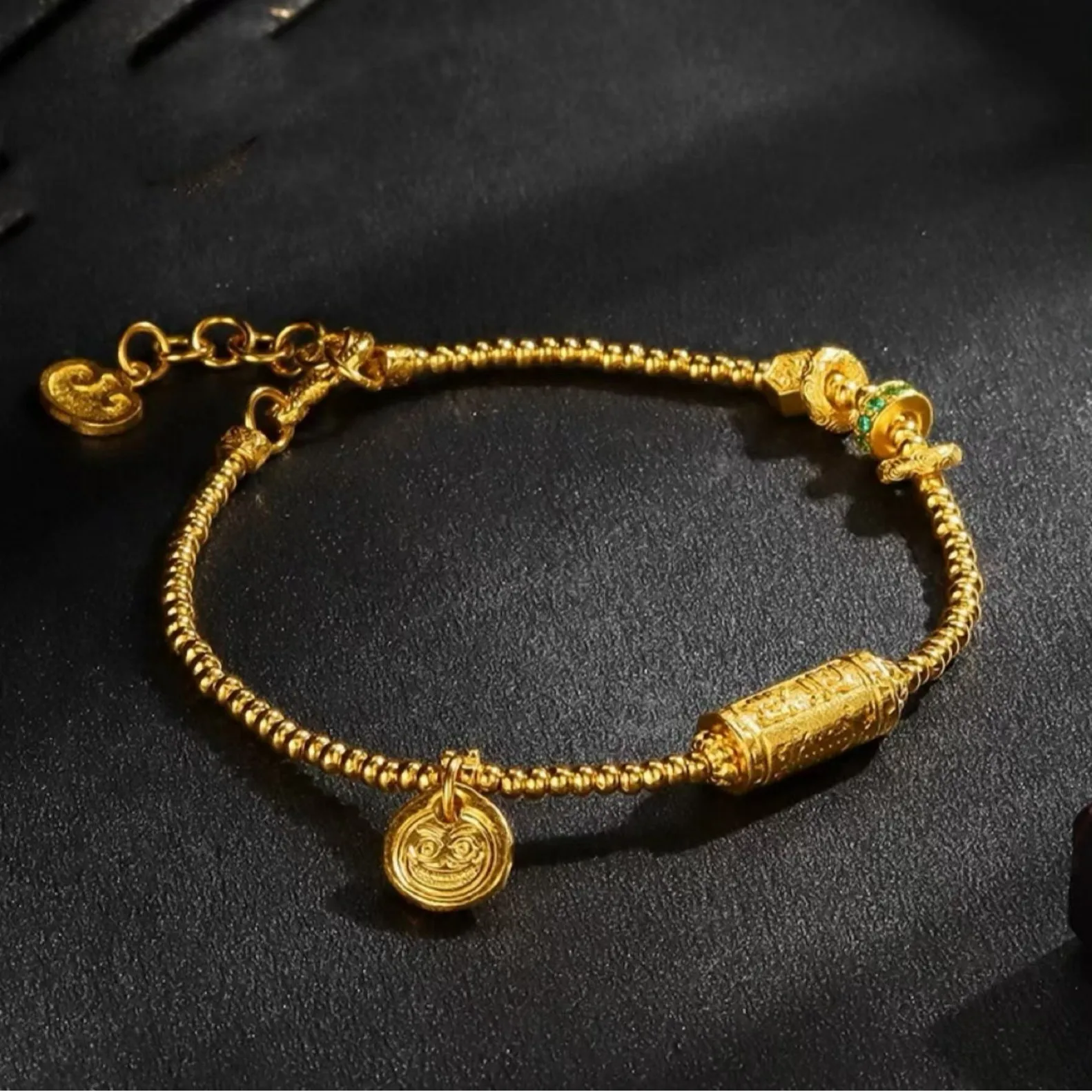 

9999 24K real gold Lucky Goddess lifting bracelet Chisel women's fashion hidden rope coil wrapped bucket bead diy bracelet