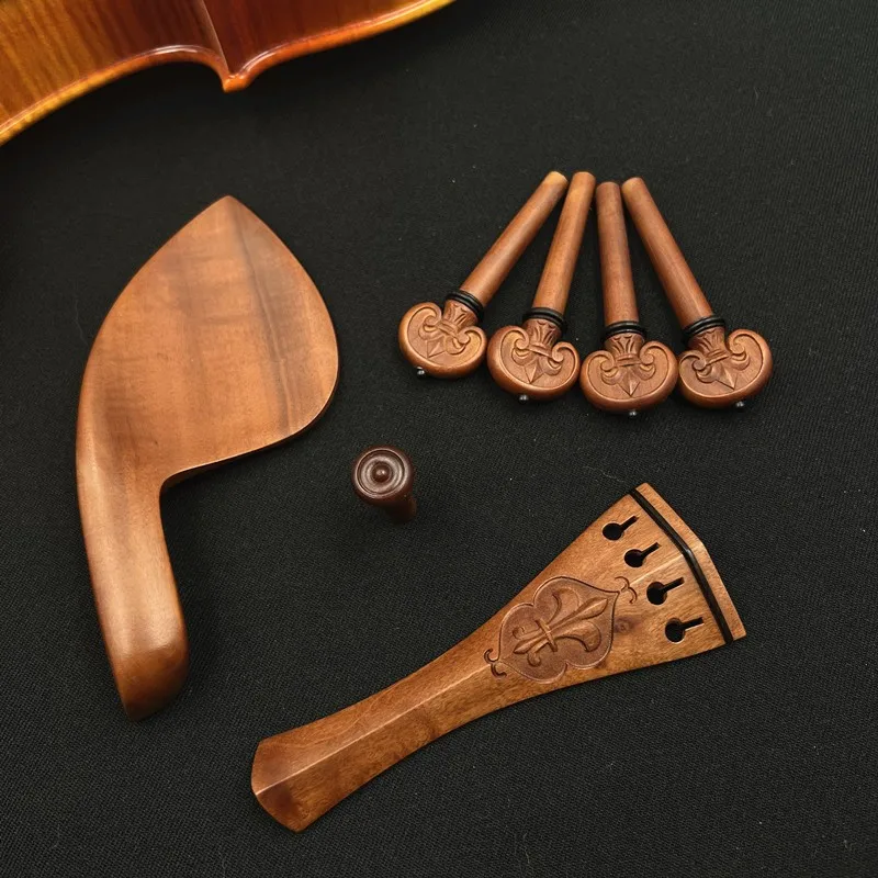 1 set violin 4/4 Carved patterns jujube wood accessories parts fittings,Tailpiece+Tuning pegs+Endpins+Chin rest/Chin Holder