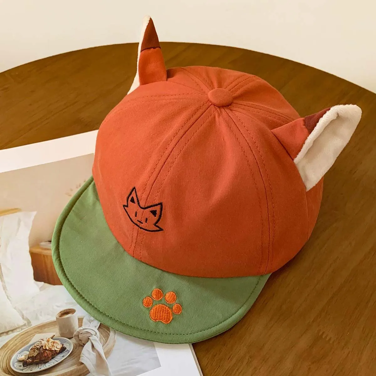 1 Stück niedliche Fuchsmütze mit Ohren-Design, doppelseitig bestickte Tier-Baseballmütze, bestes Geschenk für Kinder, CJCYMZ006 – Detail 3