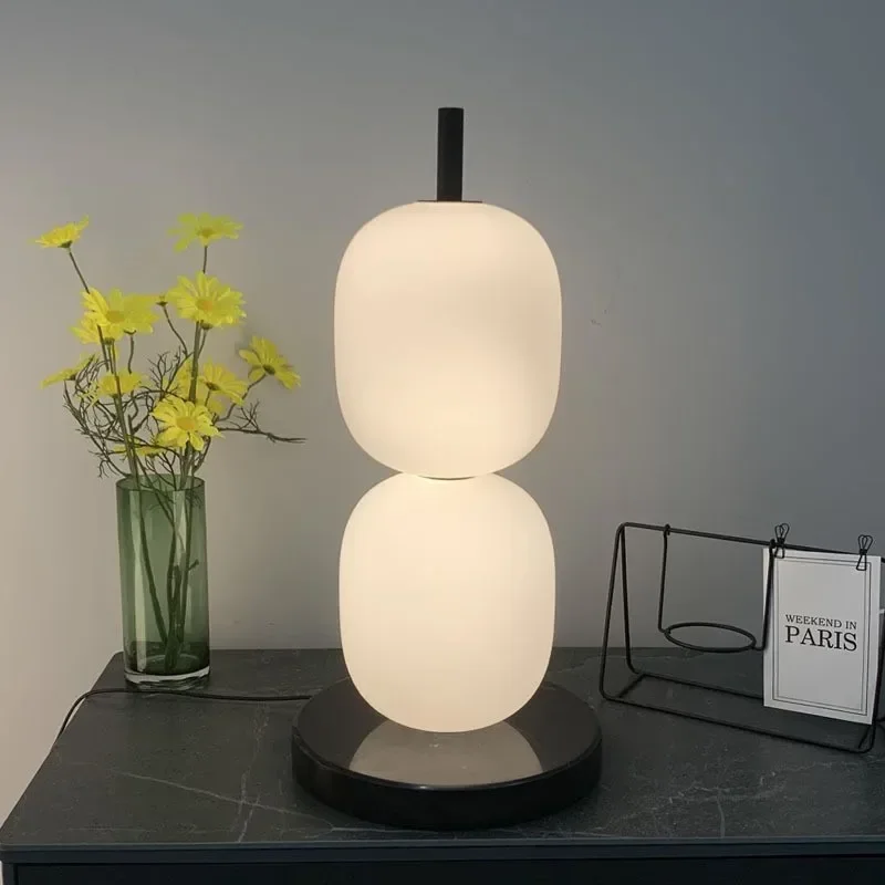 Gourd Floor Lamp Minimalist LED Elliptical Milky White Glass Vertical lamp for Living Room Bedroom Decor Marble standing lamp