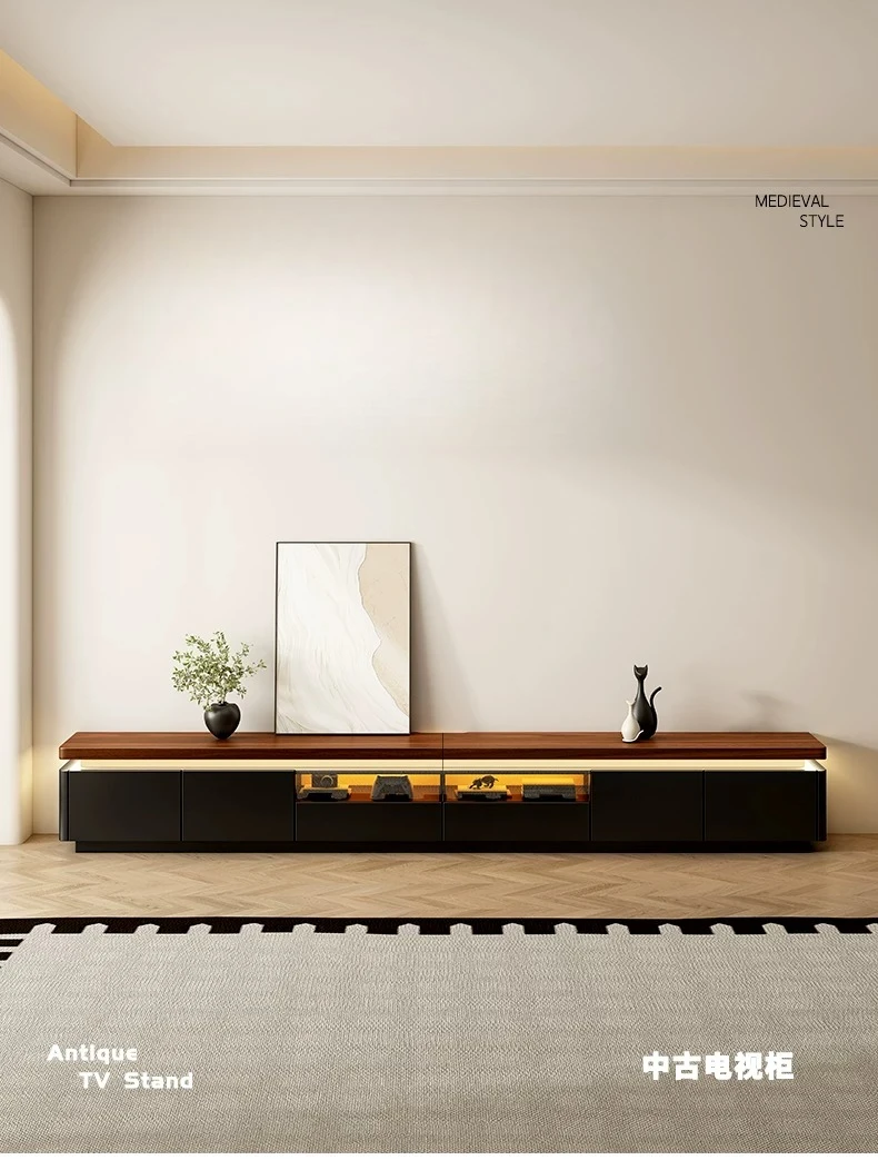 

PYH medieval TV cabinet floor-to-ceiling living room home locker integrated light luxury TV floor cabinet