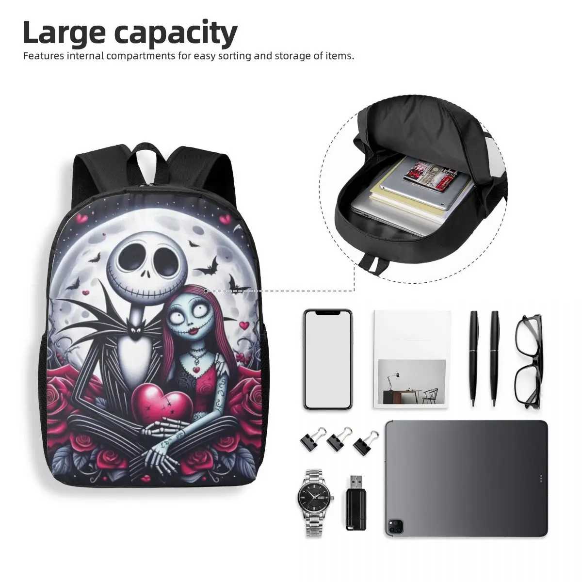 Custom Halloween Nightmare Before Christmas Backpack Jack Skellington School College Travel Bags Bookbag Fits 15 Inch Laptop