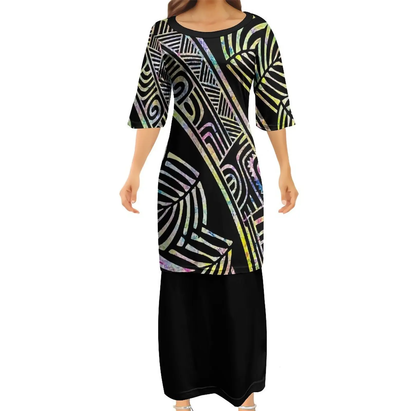 Vestido feminino de meia manga com camisa, terno combinando, tribo samoana, padrão personalizado, elegante, tribal