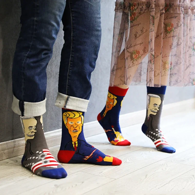 Original Design for Autumn and Winter AB Asymmetric Mandarin Duck Couple Mid High Barrel Colored Cotton Trendy Socks