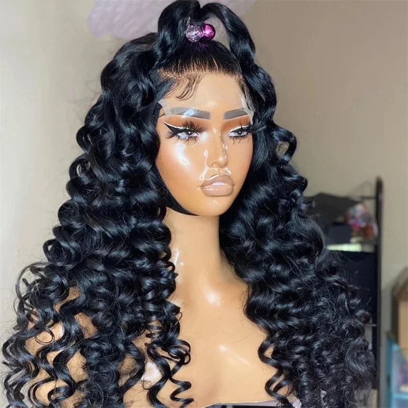 Long Soft  Glueless Deep 26inch 180% Density Black Deep Wave Lace Front Wig For Black Women Babyhair Preplucked Daily Cosplay