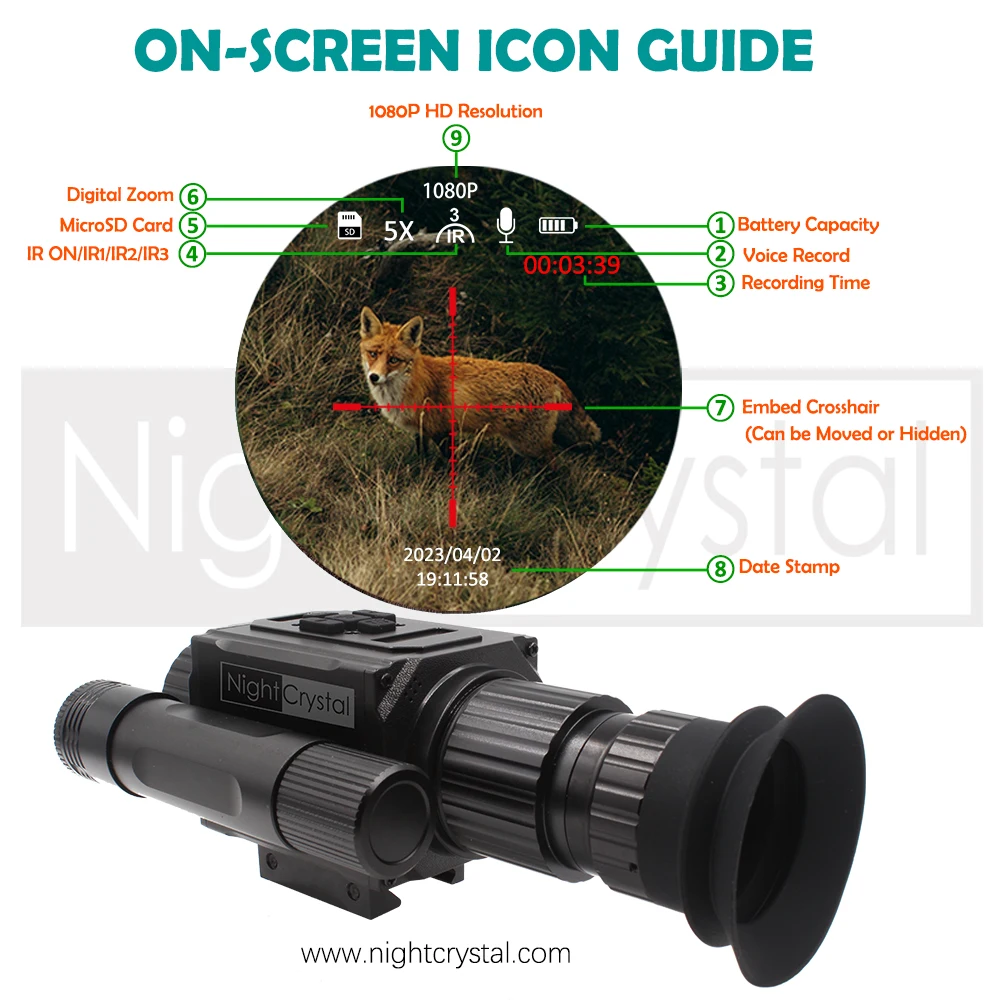 Megaorei NK008 Plus Night Vision Scope Infrared Hunting Camera with 21mm Picatinny Rail Mount & OLED 1.4