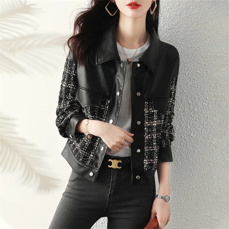 

Xiaoxiangfeng Short Jacket Women's Motorcycle Leather Jacket Spring Autumn New Loose Korean Versatile Casual Western-style Top