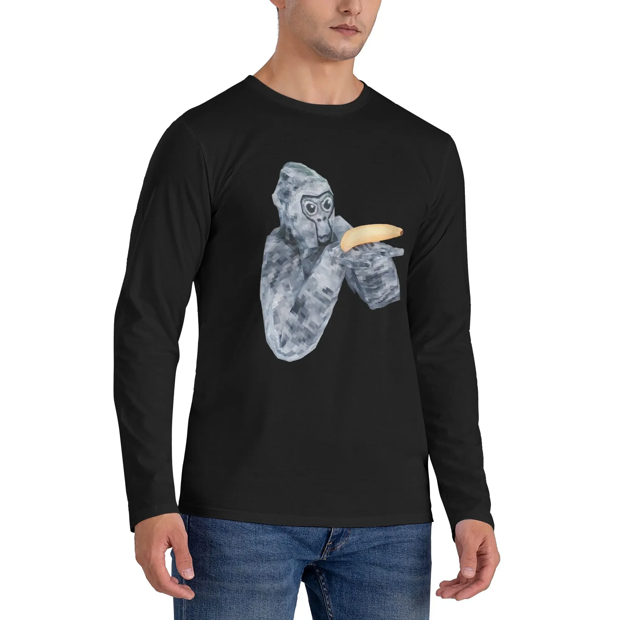 

Here Banana - Gorilla Tag Banana Delivery Men's Long Sleeved T-shirt Fashion Round Neck T shirts Spring and Autumn Men tops