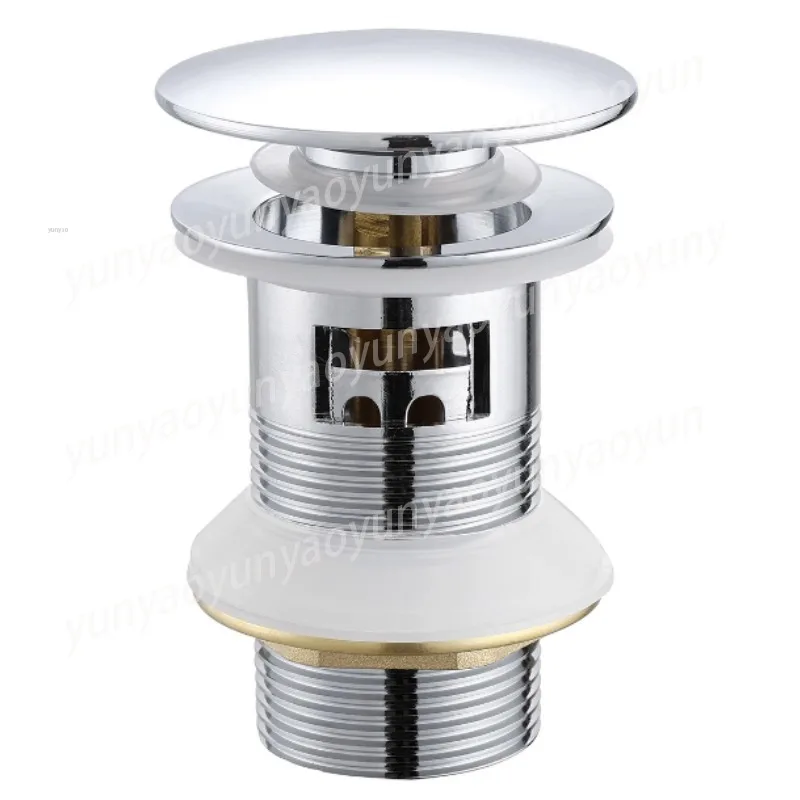 Brass Push Pop Up Drain, Sink Waste with Overflow for Bathroom Basin, European Thread, Small Cap
