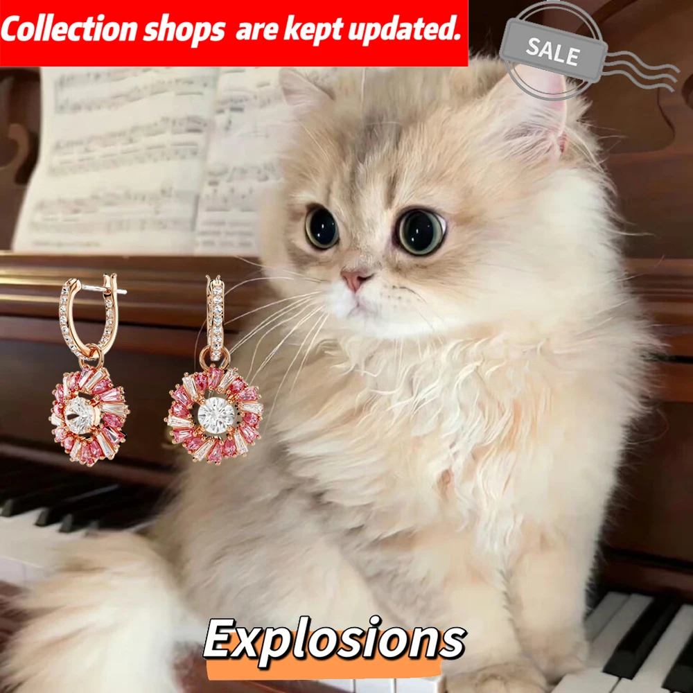 

2025 hot selling pink flowers, rose gold earrings, romantic and versatile jewelry, cat accessories, Valentine's Day gifts