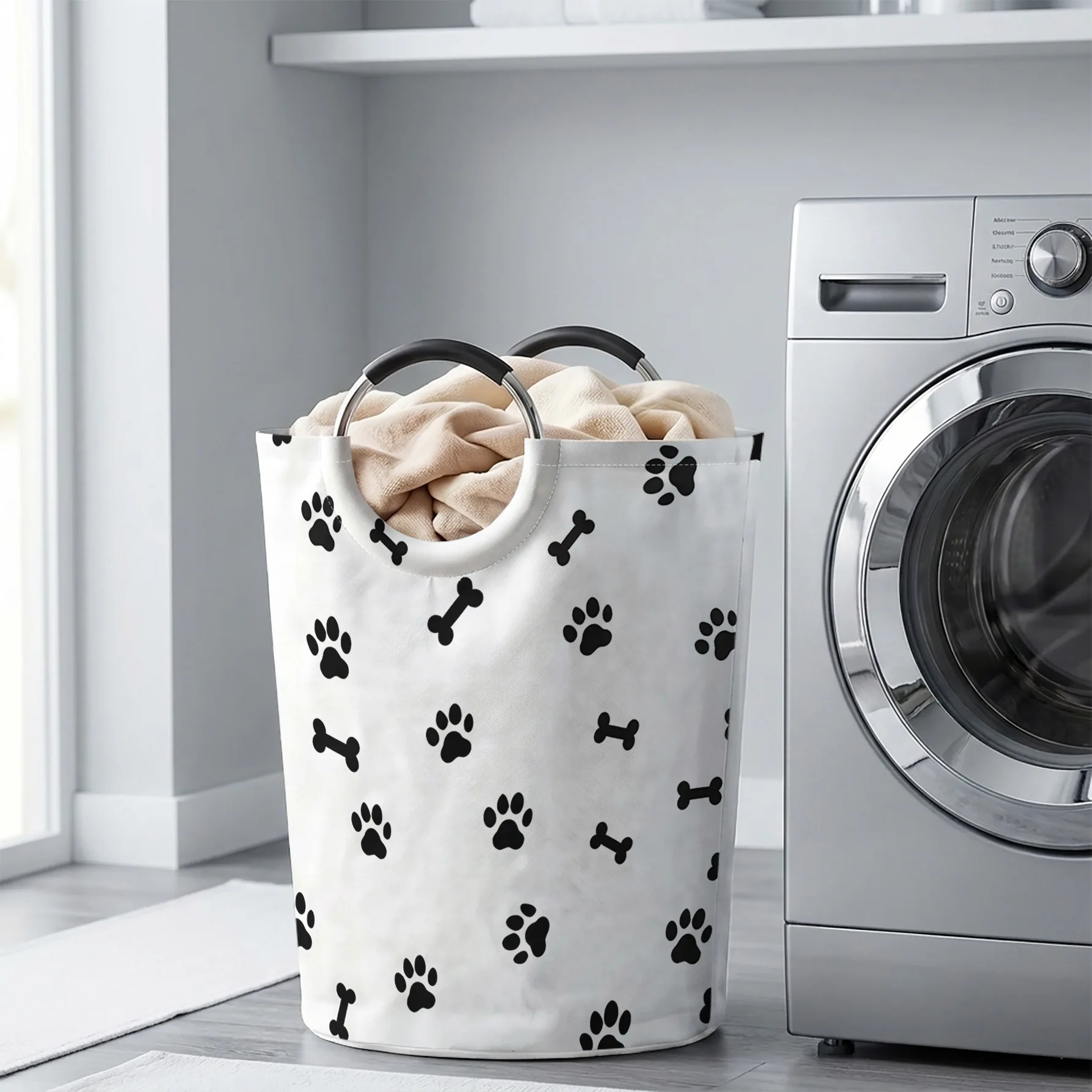 Black Paw Prints and Bones All Over Print Handheld Storage Basket, For Laundry, Bedroom & Home Sundries Storage