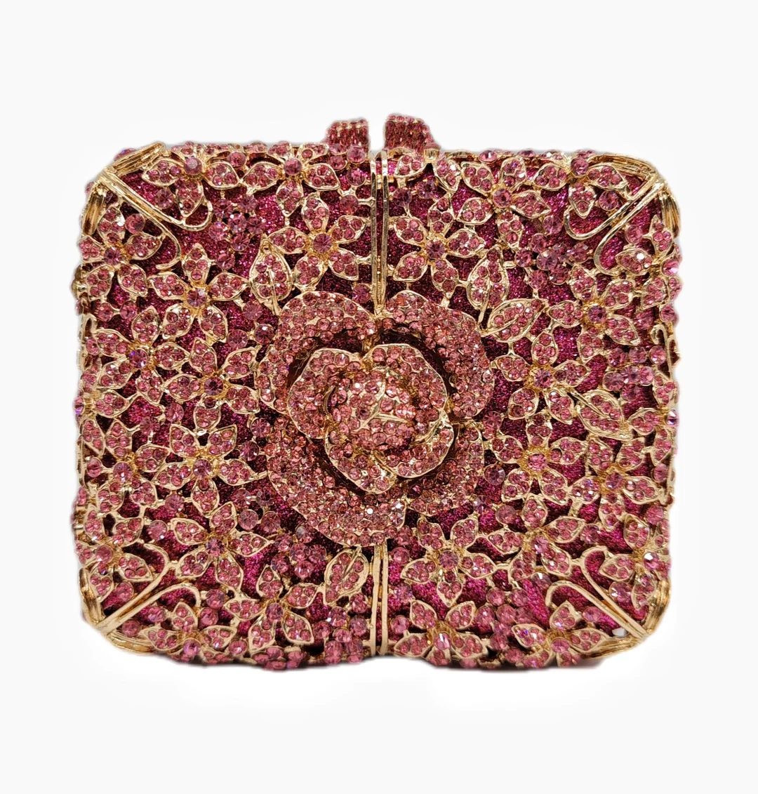 حقيبة كريستال جديدة على شكل زهرة الماس مجموعة عشاء حقيبة مأدبة حفلة جوفاء الماس مخلب حقيبة نسائية