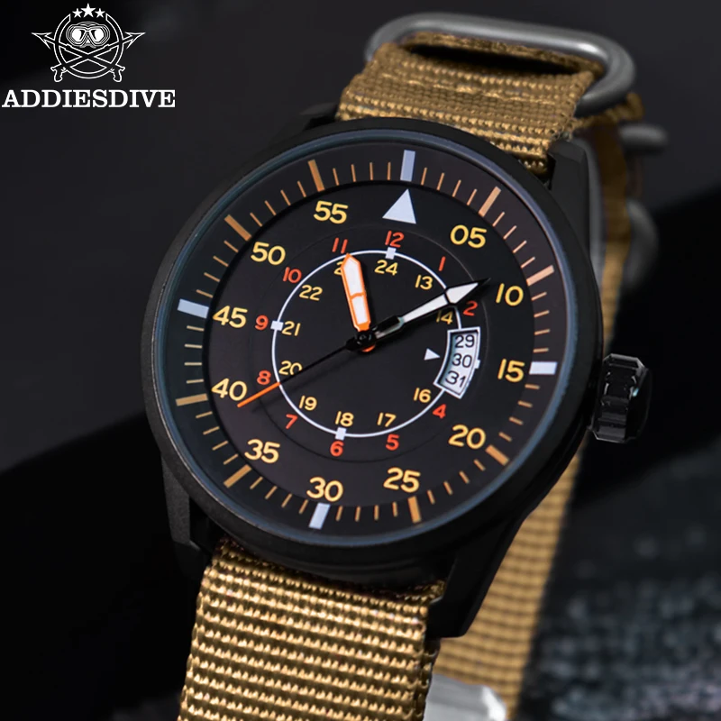 

ADDIESDIVE New Quartz Watches For Men 44mm Round Large Dial Nylon Strap Date 50m Waterproof Analog Watch JD1508 Orologi Uomo