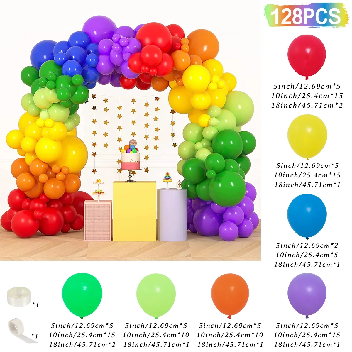 Buntes Regenbogen-Ballon-Girlanden-Set, mehrfarbige Latex-Ballons, Dekoration für Hochzeit, Geburtstag, Brautparty, Gastgeschenke, Party – Detail 12