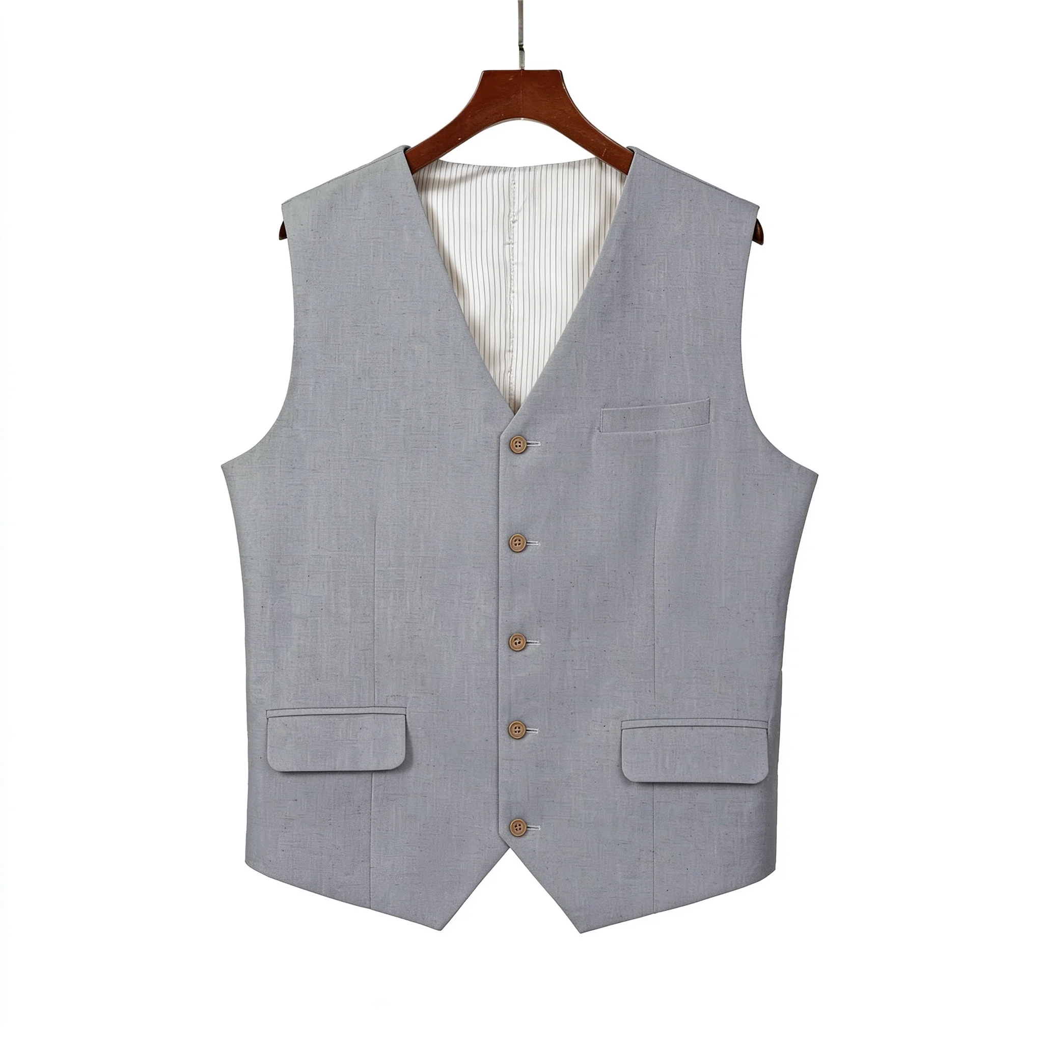 Men's Linen V Neck Vest Waistcoat Wedding Groom Business Suit Vest For Men
