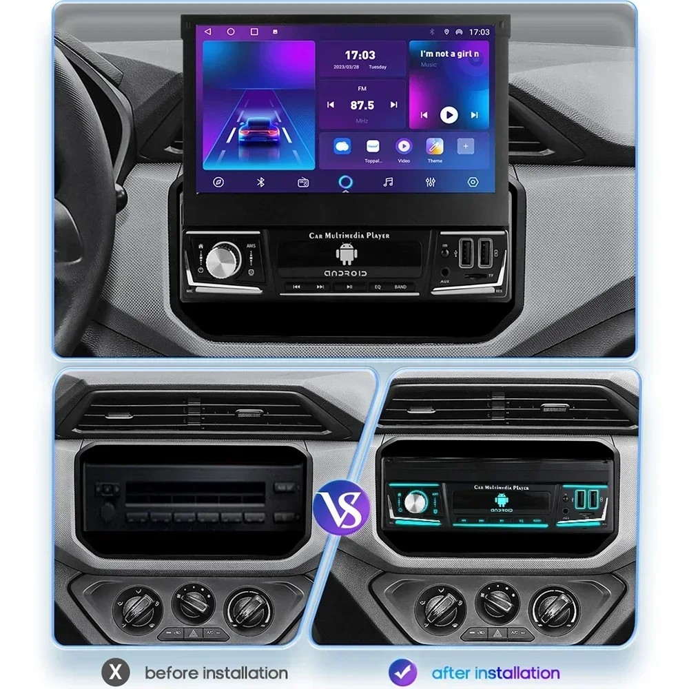 1 Din Android Retractable Car Radio Android CarPlay Multimedia Video Player 7