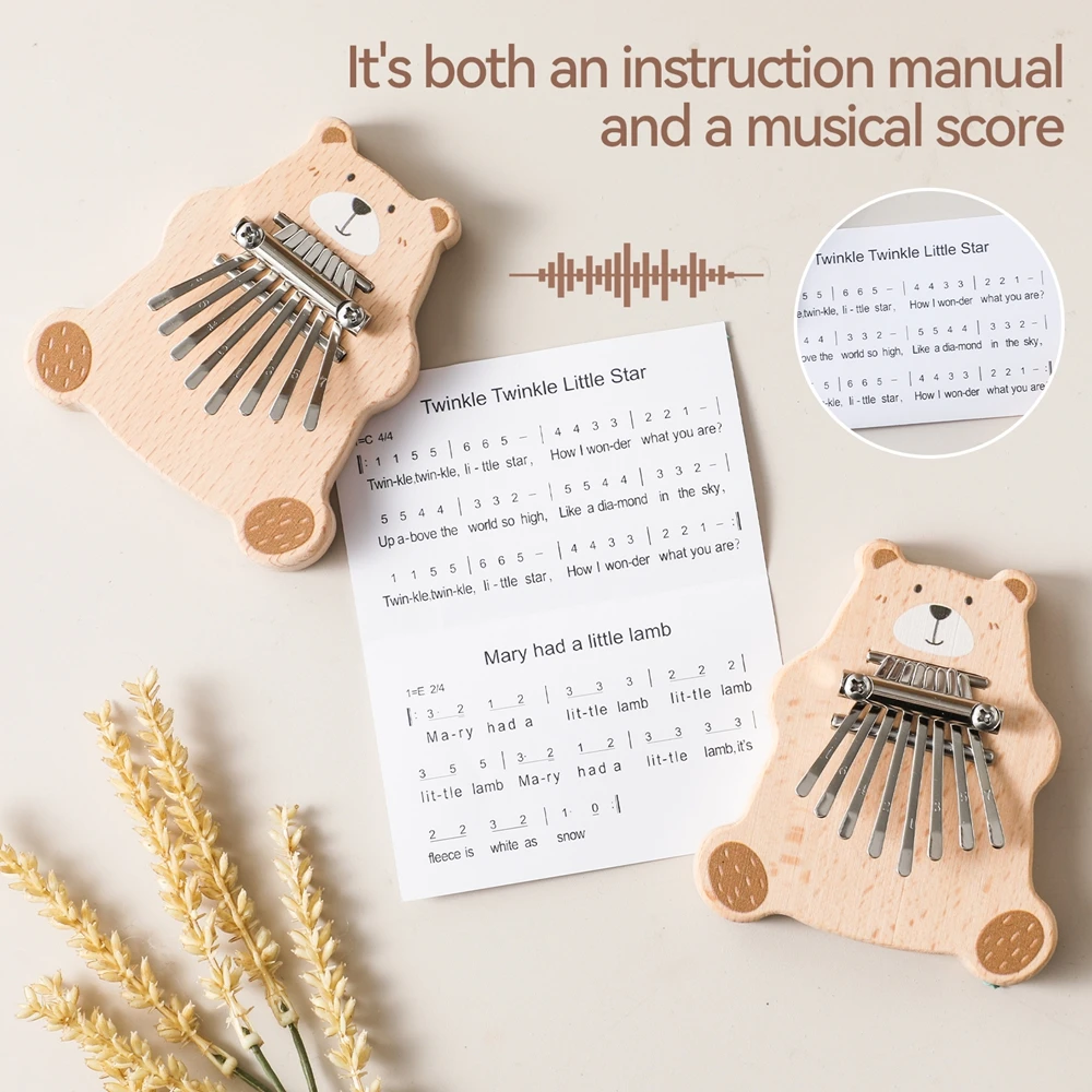 Juguetes Montessori, Kalimba de Dibujos Animados con Forma de Oso, Piano de Pulgar de 8 Teclas, Mini Piano de Dedo Exquisito, Marimba Portátil, Instrumentos Musicales de Juguete