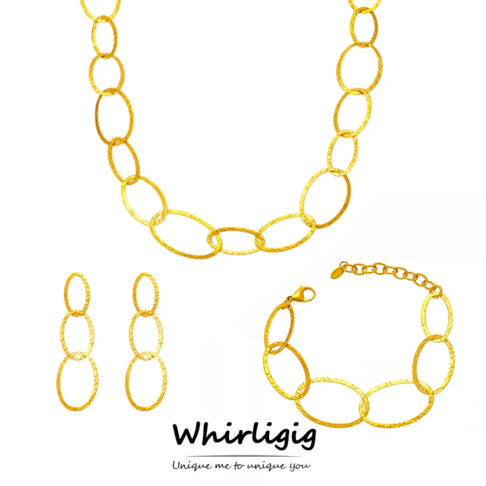 Colar de aço inoxidável pulseira brincos para mulher 18k banhado a ouro corrente oval colares pulseiras balançar brinco conjunto de jóias