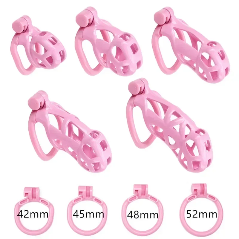 Pink Male Chastity Cage Lock Cock Device Kit With 4 Arc Penis Rings Sex Toys For Men Gay Scrotum Adult Games Sex Shop 18+